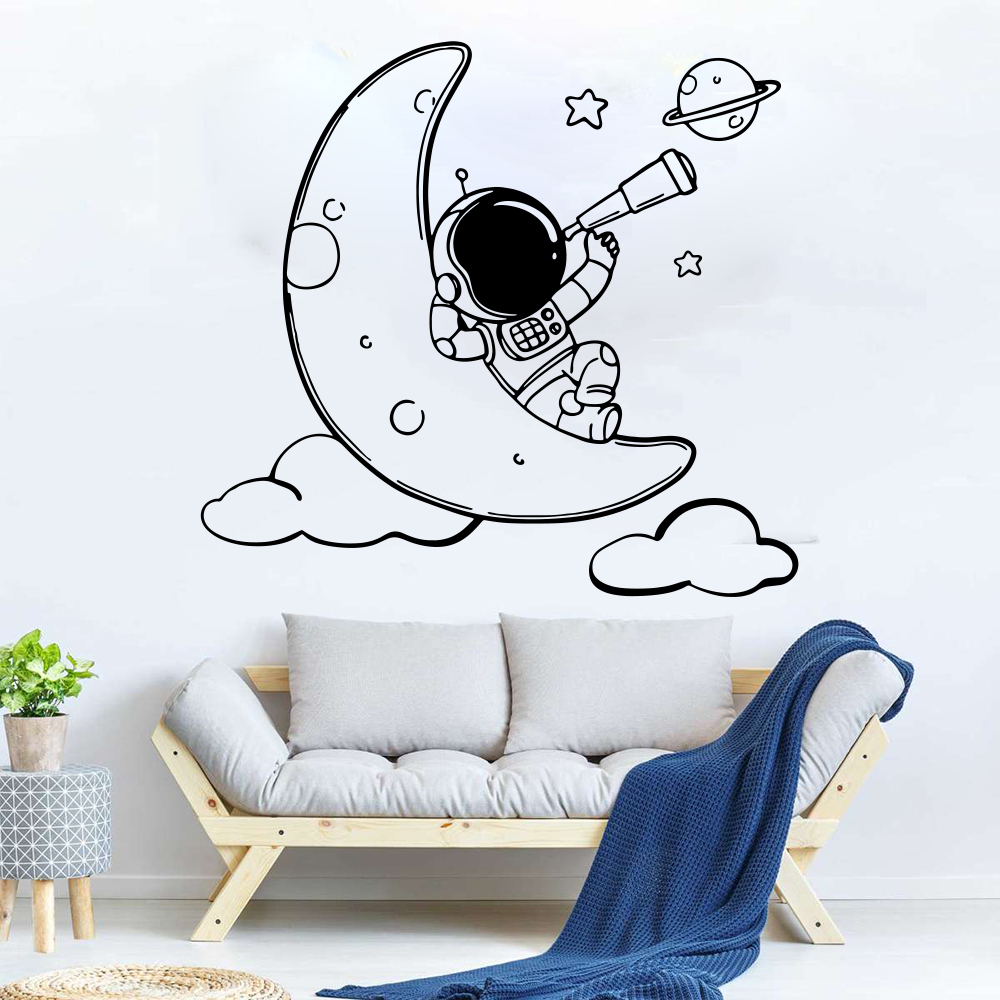 Baby Nursery Panelling - Cartoon Astronaut on The Moon Wall
