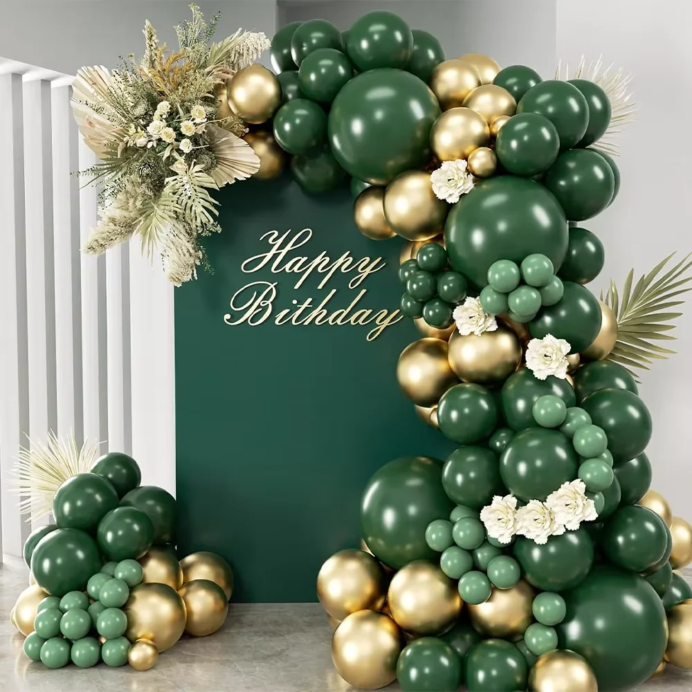Baby Nursery Jungle Theme - 101Pcs Green Gold Latex Balloon Arch