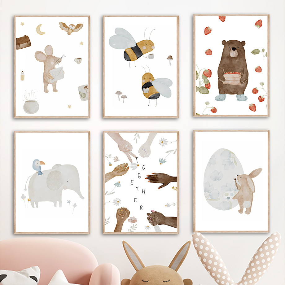 Baby Nursery Home - Boho Animals Friend Elephant Rabbit Bear