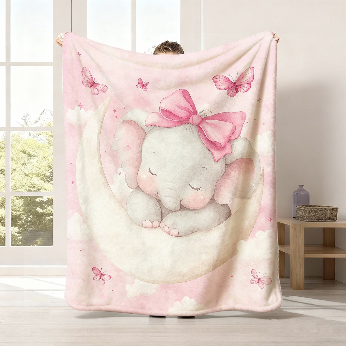 Baby Nursery In Hospital - Plush Baby Elephant Moon Blanket Throw
