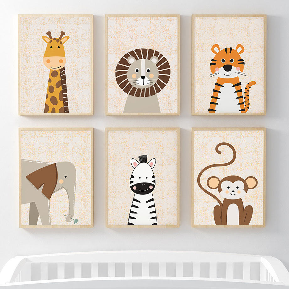 Baby Nursery Posters - Lion Giraffe Elephant Zebra Monkey Nursery