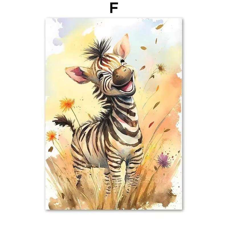 Baby Nursery Posters - Watercolor Lion Giraffe Tiger Elephant Zebra