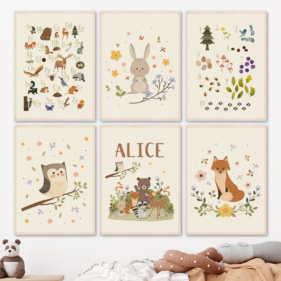 Baby Nursery Posters - 1pc frameless Cute Rabbit Fox Owl