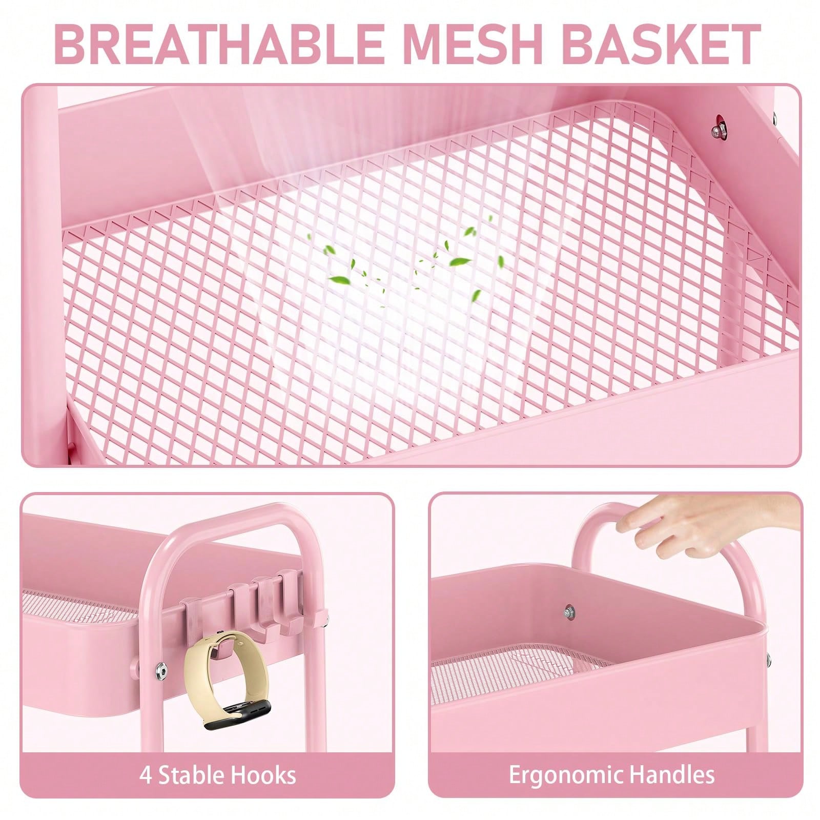 3 Tier Metal Rolling Cart With - Baby Nursery Pink recension och pris