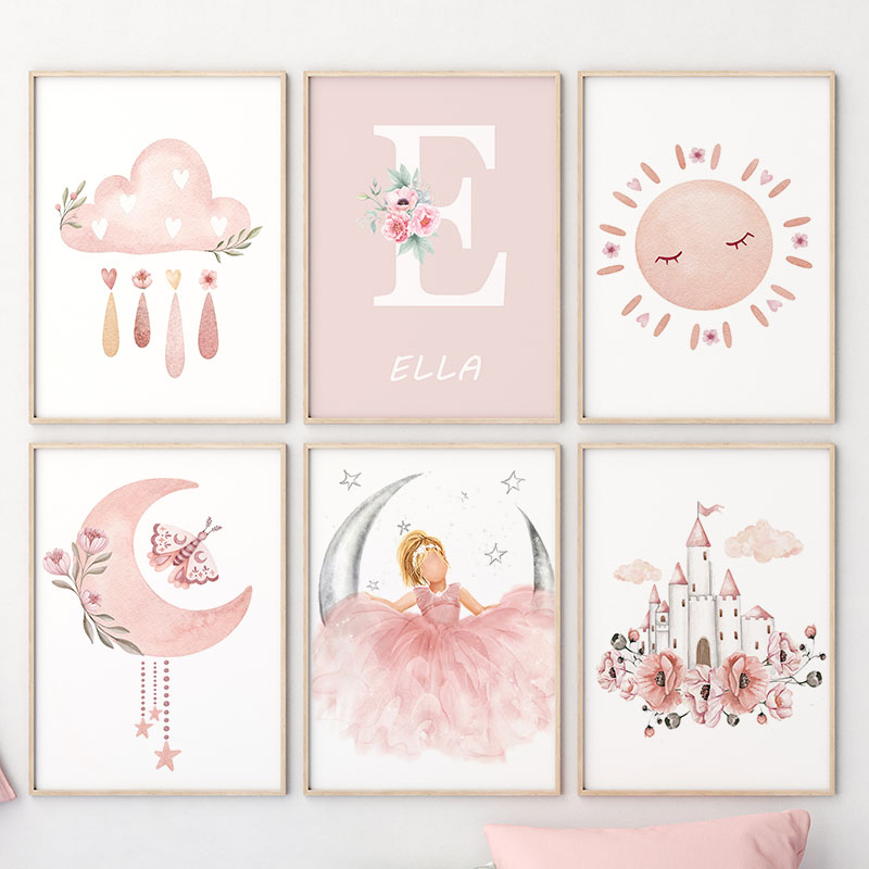 Pink Angel Girl Sun Moon Cloud - Baby Nursery Posters recension och pris