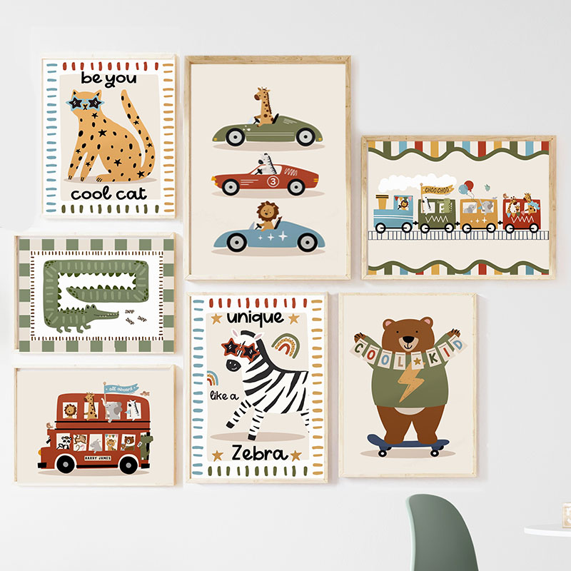 Funny Cartoon Animals Car Bus  - Baby Nursery Posters recension och pris