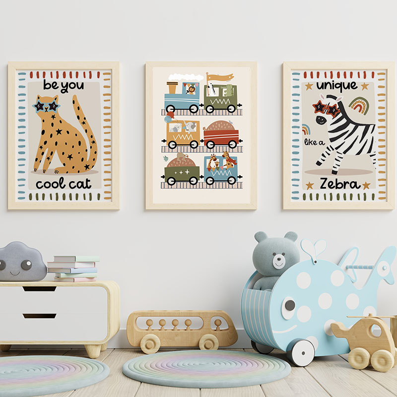 Funny Cartoon Animals Car Bus  - Baby Nursery Posters recension och pris