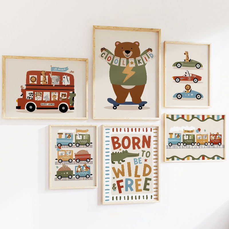 Funny Cartoon Animals Car Bus  - Baby Nursery Posters recension och pris
