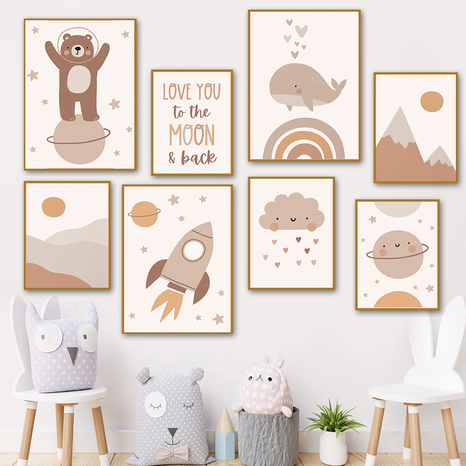 Boho Bear Whale Rocket Planet  - Baby Nursery Posters recension och pris
