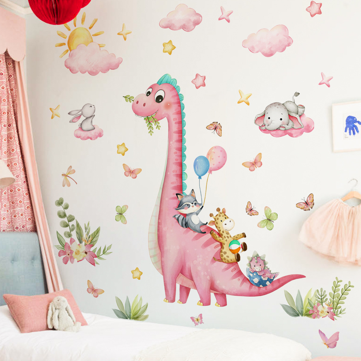 Large Cartoon Pink Dinosaur An - Baby Nursery Pink recension och pris