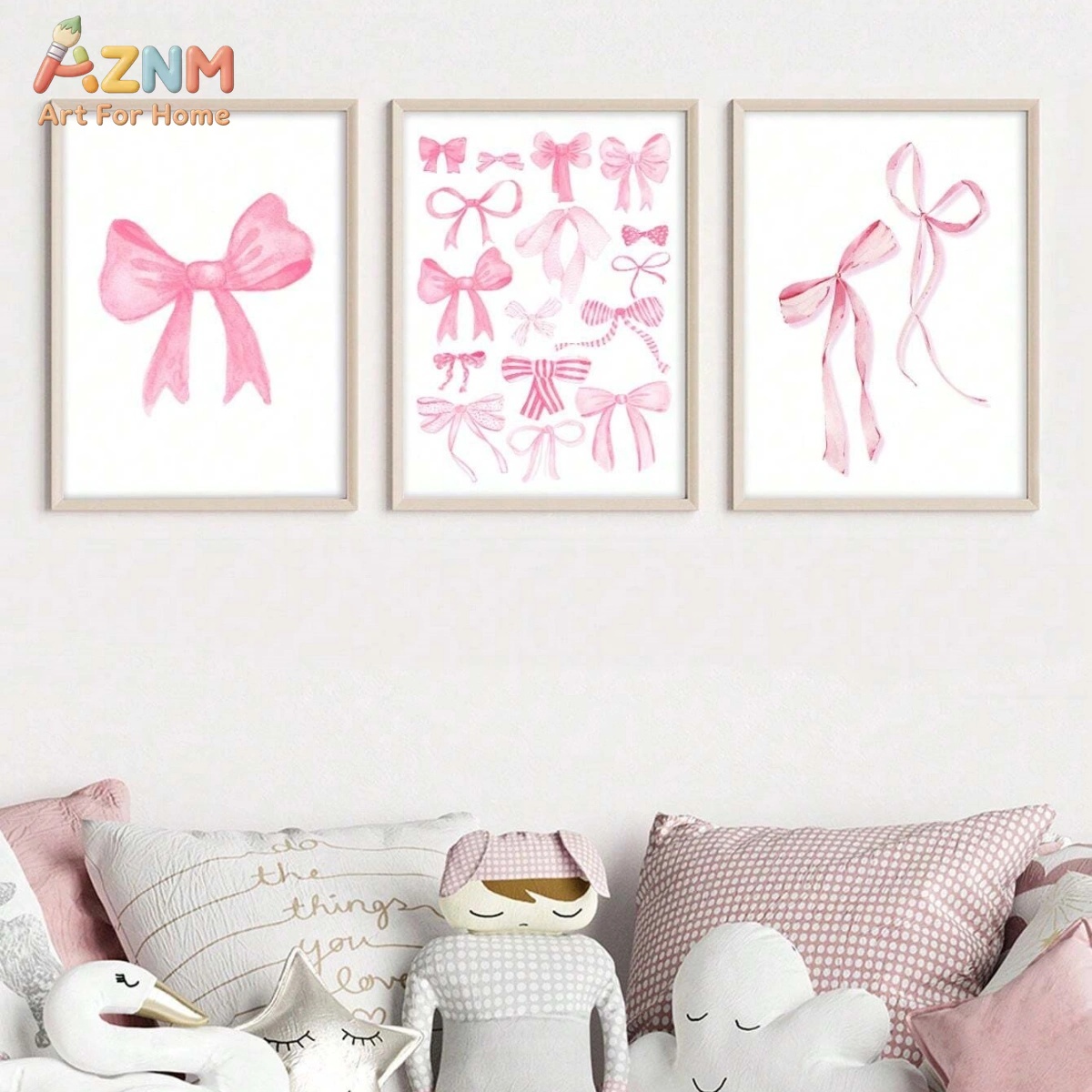 3PCS Pink Watercolor Bow Canva - Baby Nursery Pink recension och pris