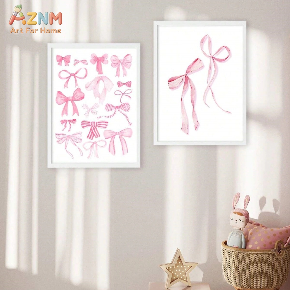 3PCS Pink Watercolor Bow Canva - Baby Nursery Pink recension och pris