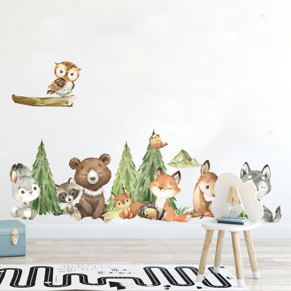 Cartoon Watercolor  Forest Ani - Baby Nursery Panelling recension och pris