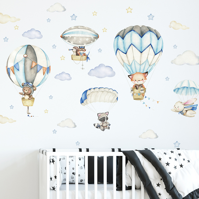 Cartoon Cute Animals Hot Air B - Baby Nursery Home recension och pris
