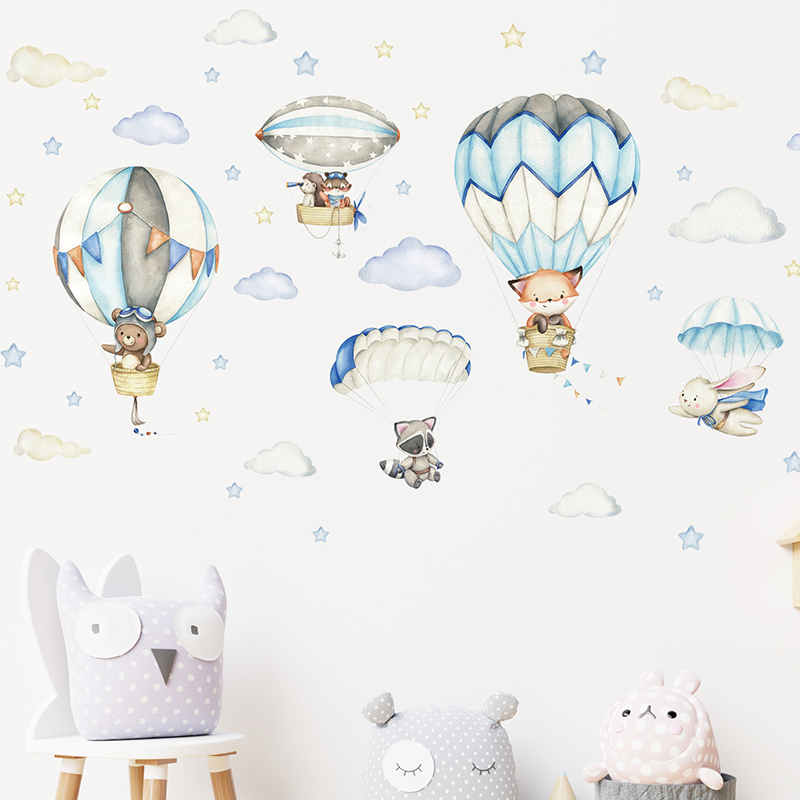 Cartoon Cute Animals Hot Air B - Baby Nursery Home recension och pris