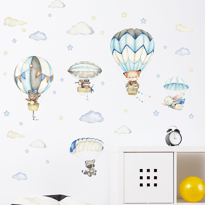 Cartoon Cute Animals Hot Air B - Baby Nursery Home recension och pris