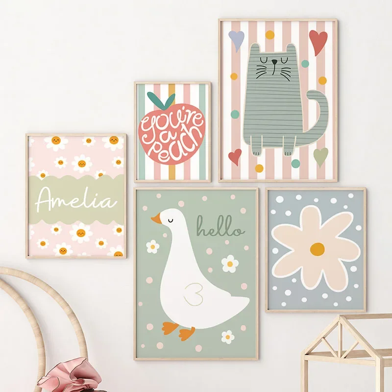 Cartoon Cat Duck Bird Apple Cu - Baby Nursery Posters recension och pris