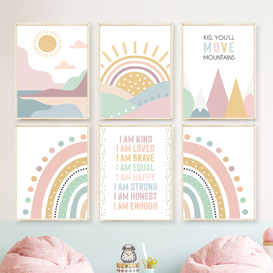 Pink Mountain Sun Rainbow Quot - Baby Nursery Pink recension och pris