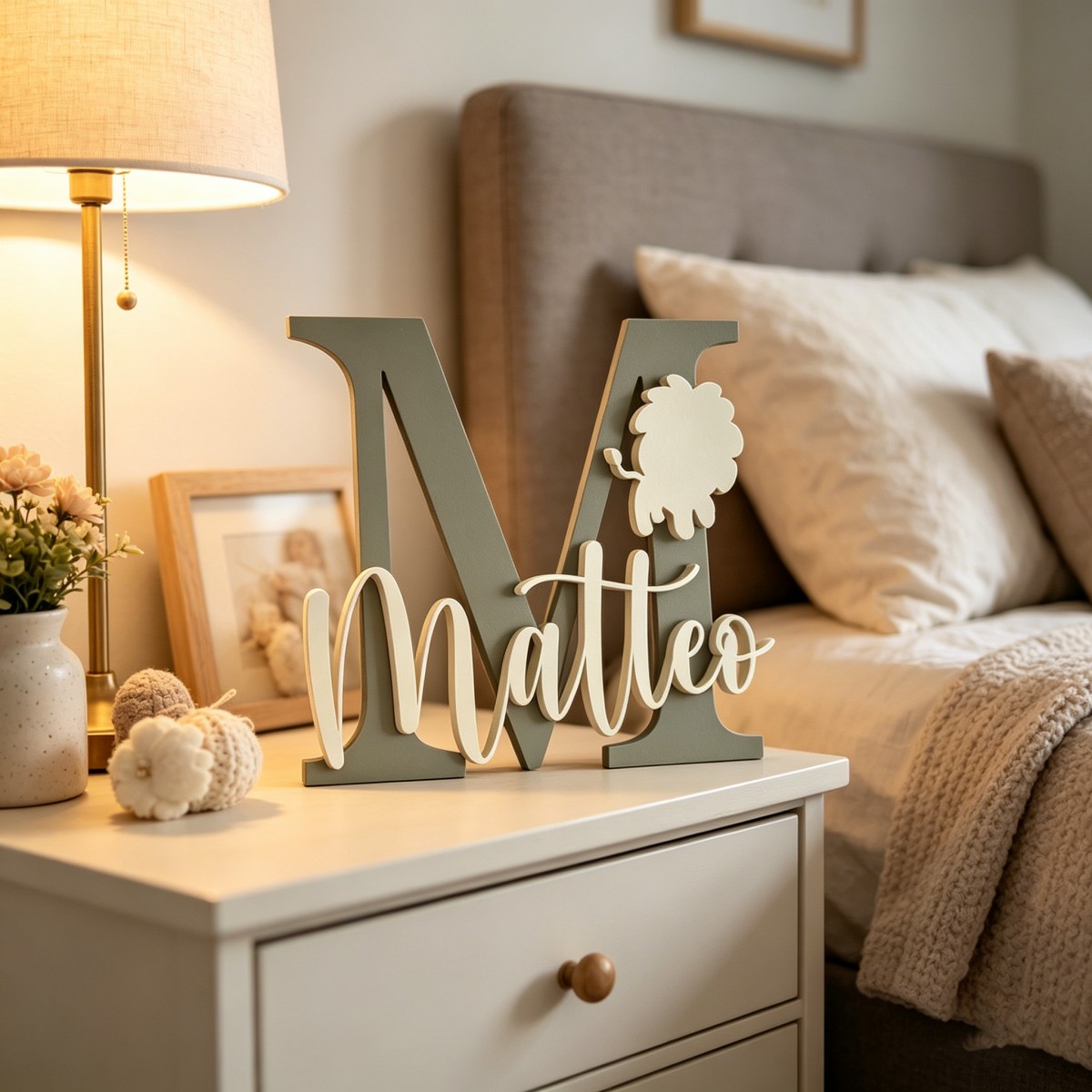 1Pc Custom Lion Name & Initial - Baby Nursery Home recension och pris