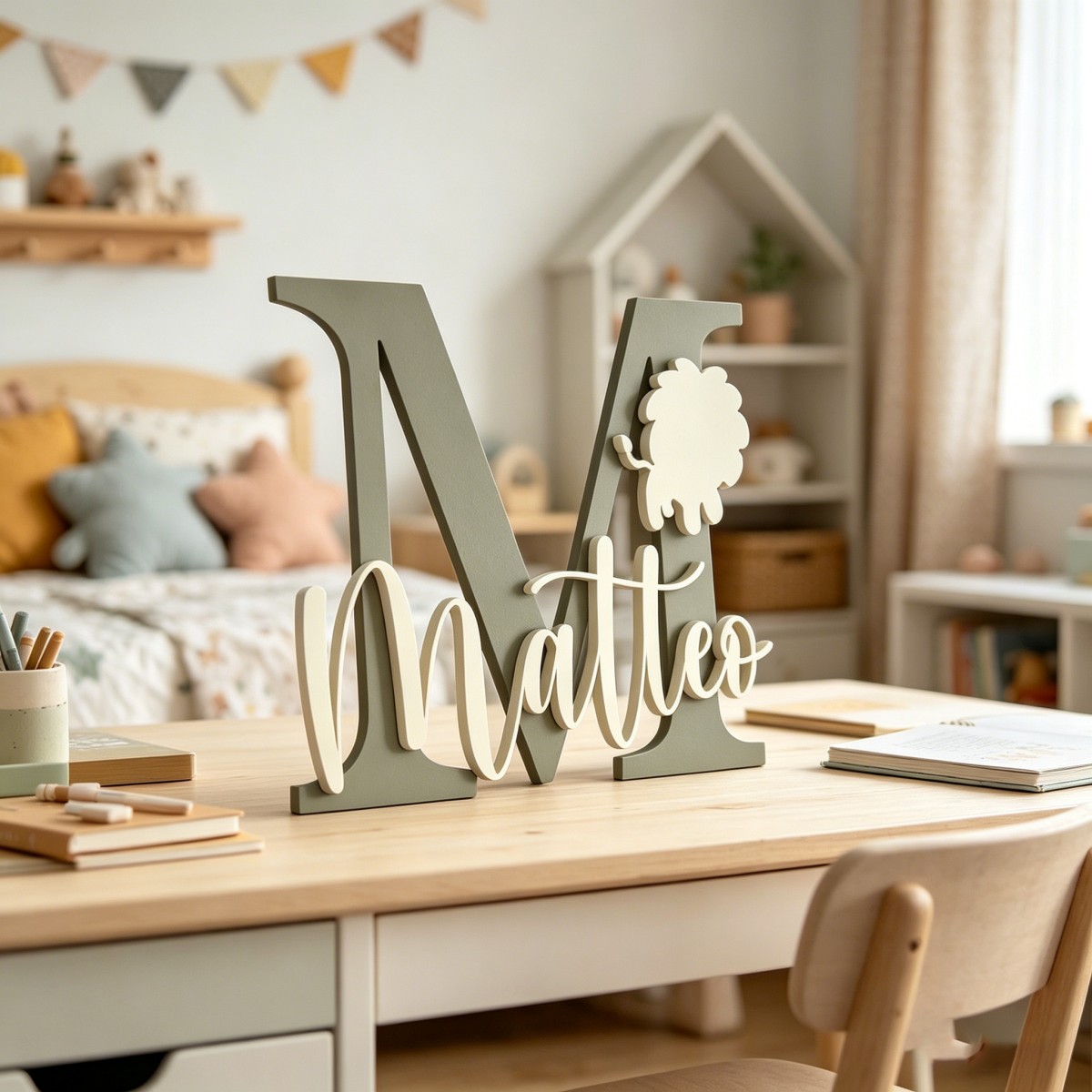 1Pc Custom Lion Name & Initial - Baby Nursery Home recension och pris