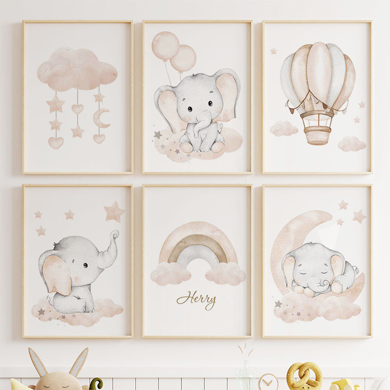Cute Elephant Hot Balloon Moon - Baby Nursery Posters recension och pris