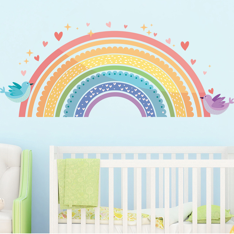 Colorful Rainbow Bird Love Wal - Baby Nursery Home recension och pris