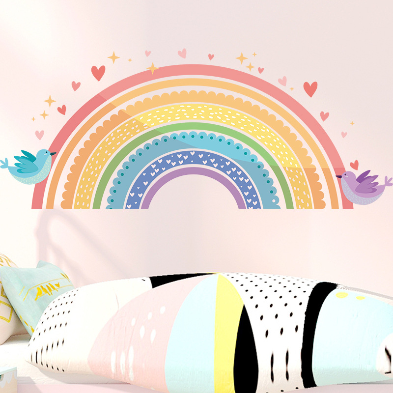Colorful Rainbow Bird Love Wal - Baby Nursery Home recension och pris